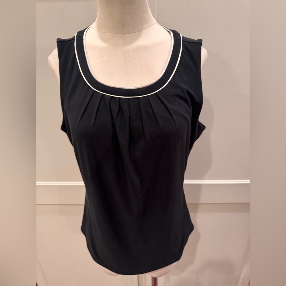 White House Black Market Black Sleeveless Blouse with White Trim